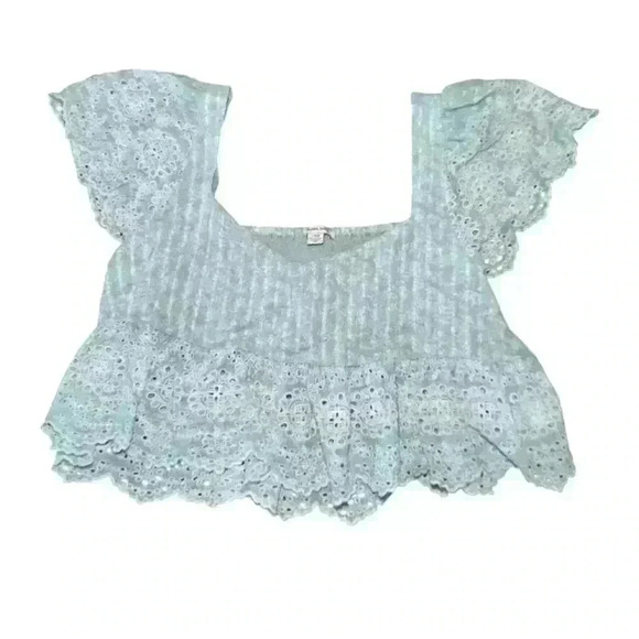 American Eagle Lt. Blue Ruffle Sleeve Baby Doll Blouse - Picture 2 of 5
